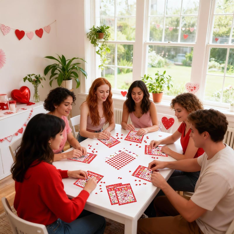 jollylife 40 Players Valentines Day Bingo Cards Party Supplies Activity for Adults(Red - Image 2
